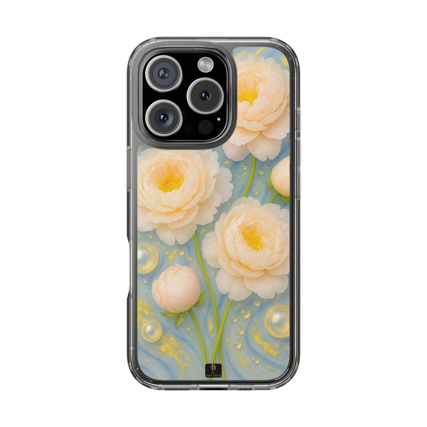 Peonies Marble Phone Case – Blue, White & Gold Artistic Design