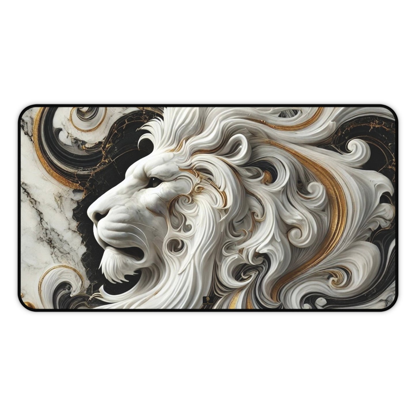 Marble Lion Desk Pad – Luxury Gold & Black Mouse Mat in 3 Sizes