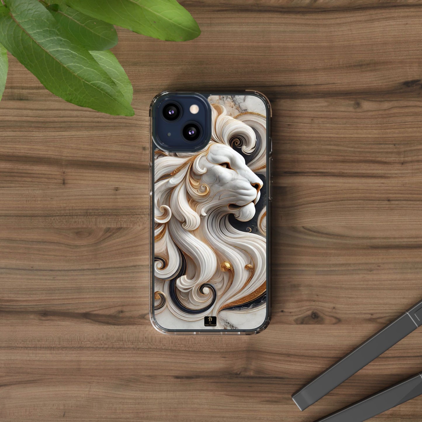 Artistic Lion Clear Phone Case – Marble Gold Design, Stylish Protection for iPhone