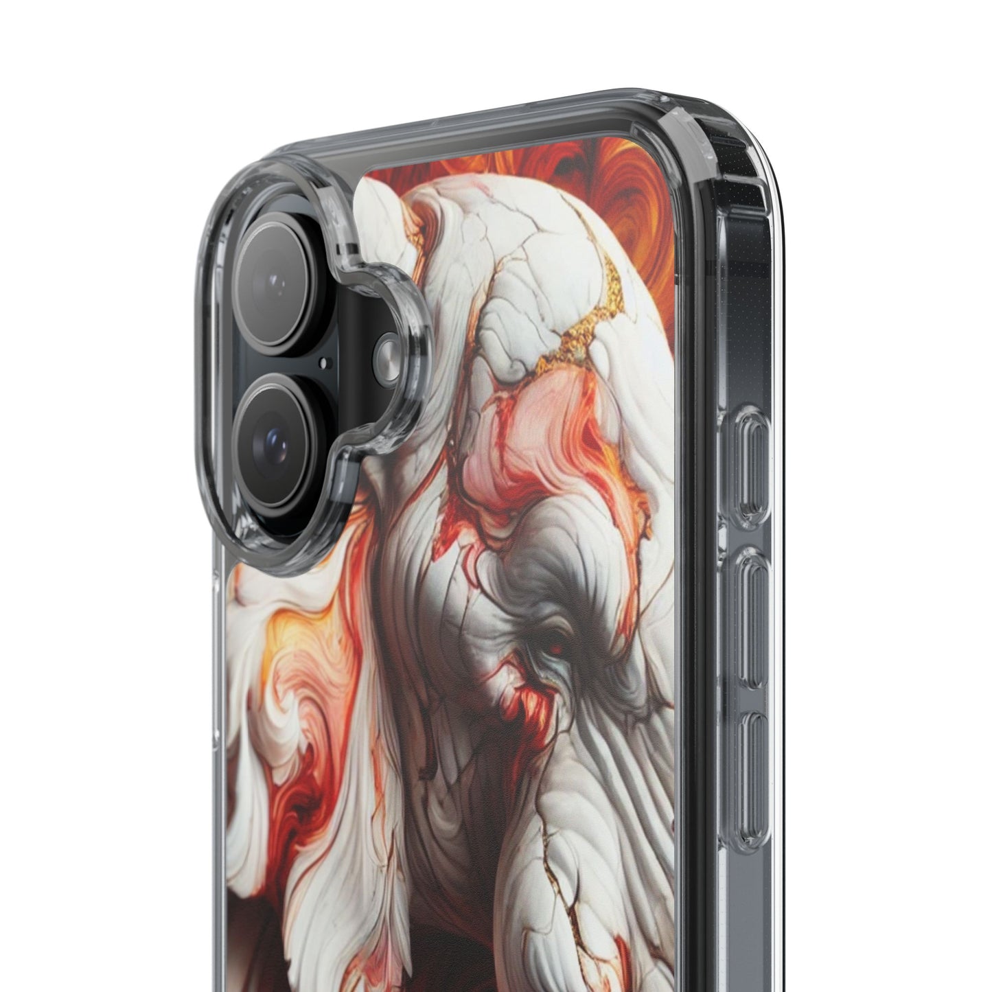 Fiery Marble Elephant Clear Phone Case – Bold Red & Orange Artistic Design for iPhone