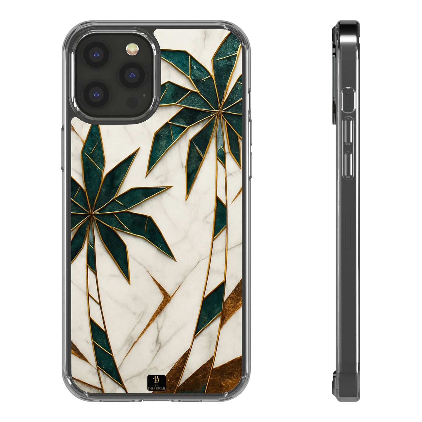 Marble Palm Tree Phone Case – Artistic Green & Gold Tropical Design