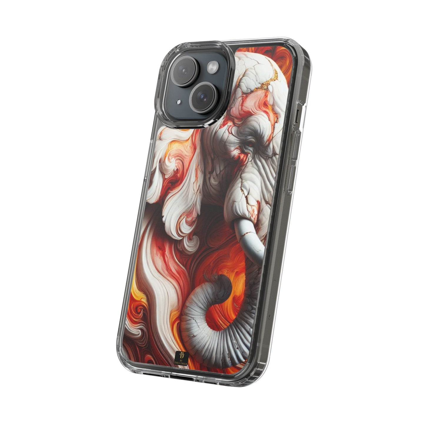 Fiery Marble Elephant Clear Phone Case – Bold Red & Orange Artistic Design for iPhone