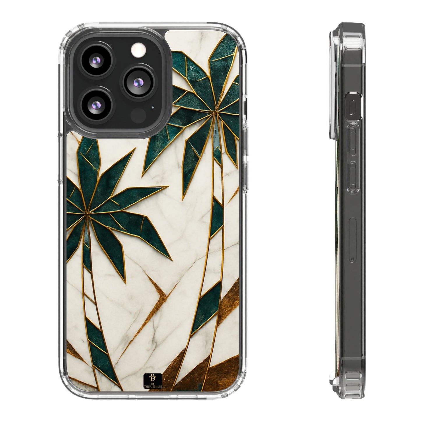 Marble Palm Tree Phone Case – Artistic Green & Gold Tropical Design
