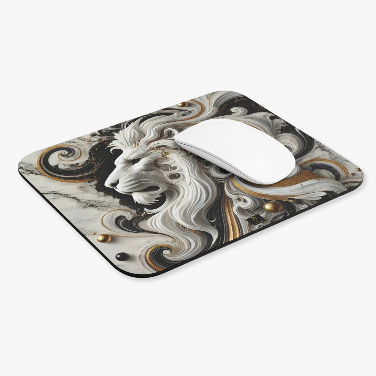 Marble Lion Mouse Pad – Bold Black, Gold & White Desk Mat for Power & Focus