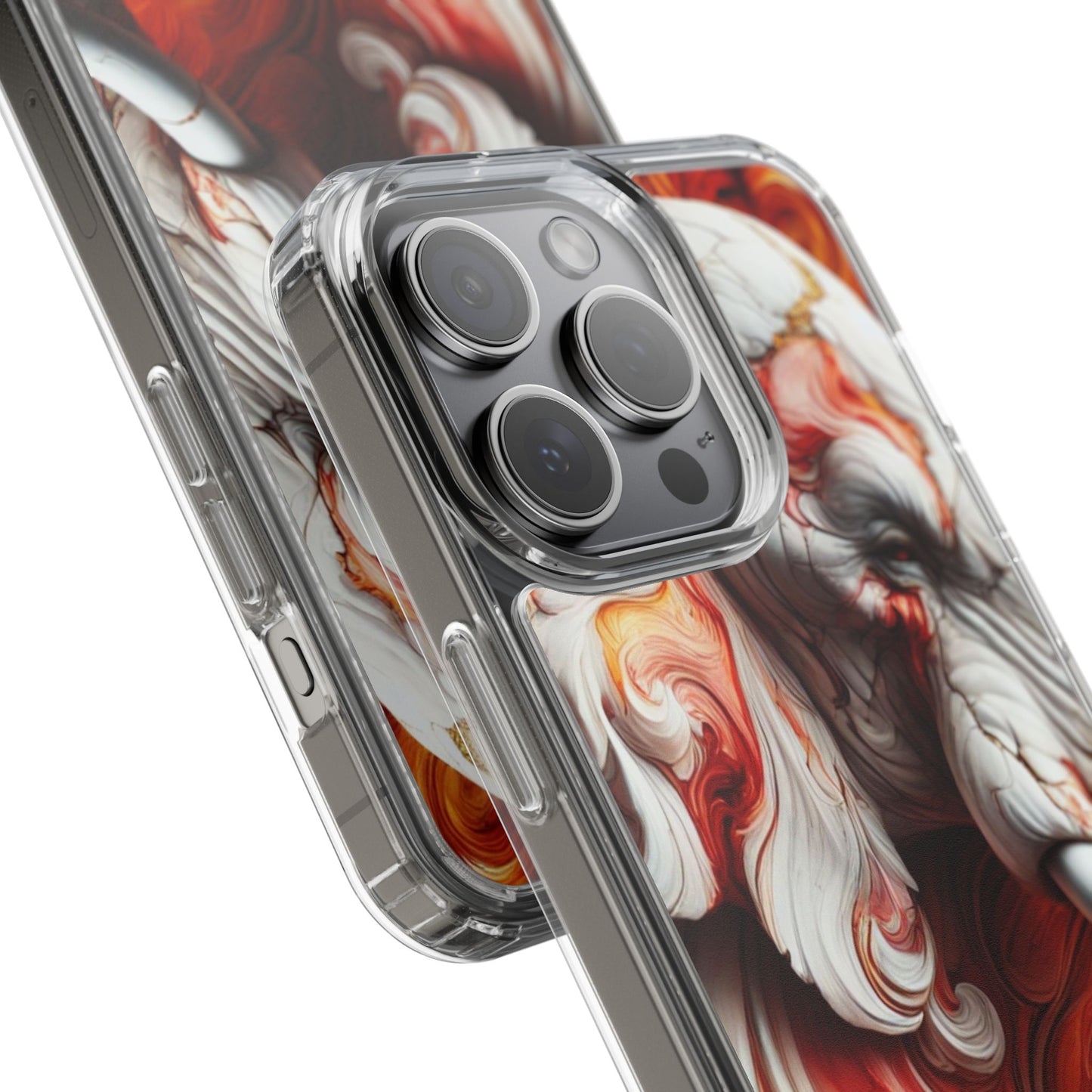 Fiery Marble Elephant Clear Phone Case – Bold Red & Orange Artistic Design for iPhone
