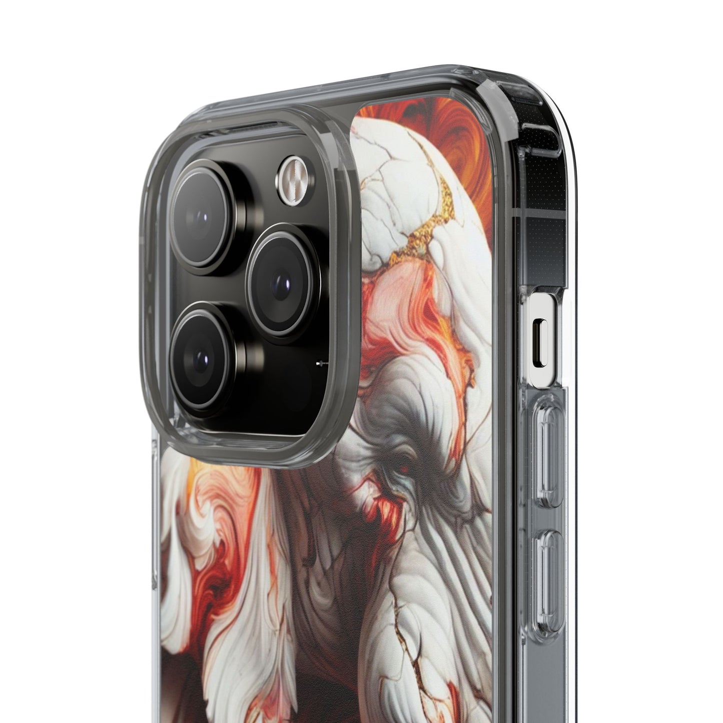 Fiery Marble Elephant Clear Phone Case – Bold Red & Orange Artistic Design for iPhone