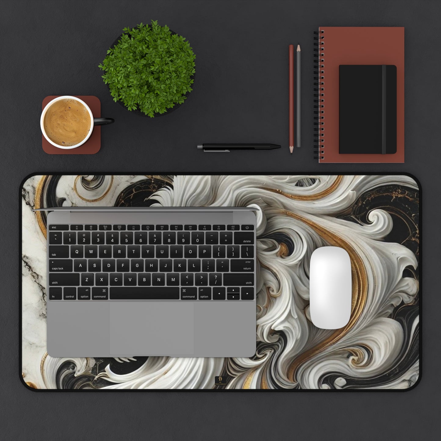 Marble Lion Desk Pad – Luxury Gold & Black Mouse Mat in 3 Sizes