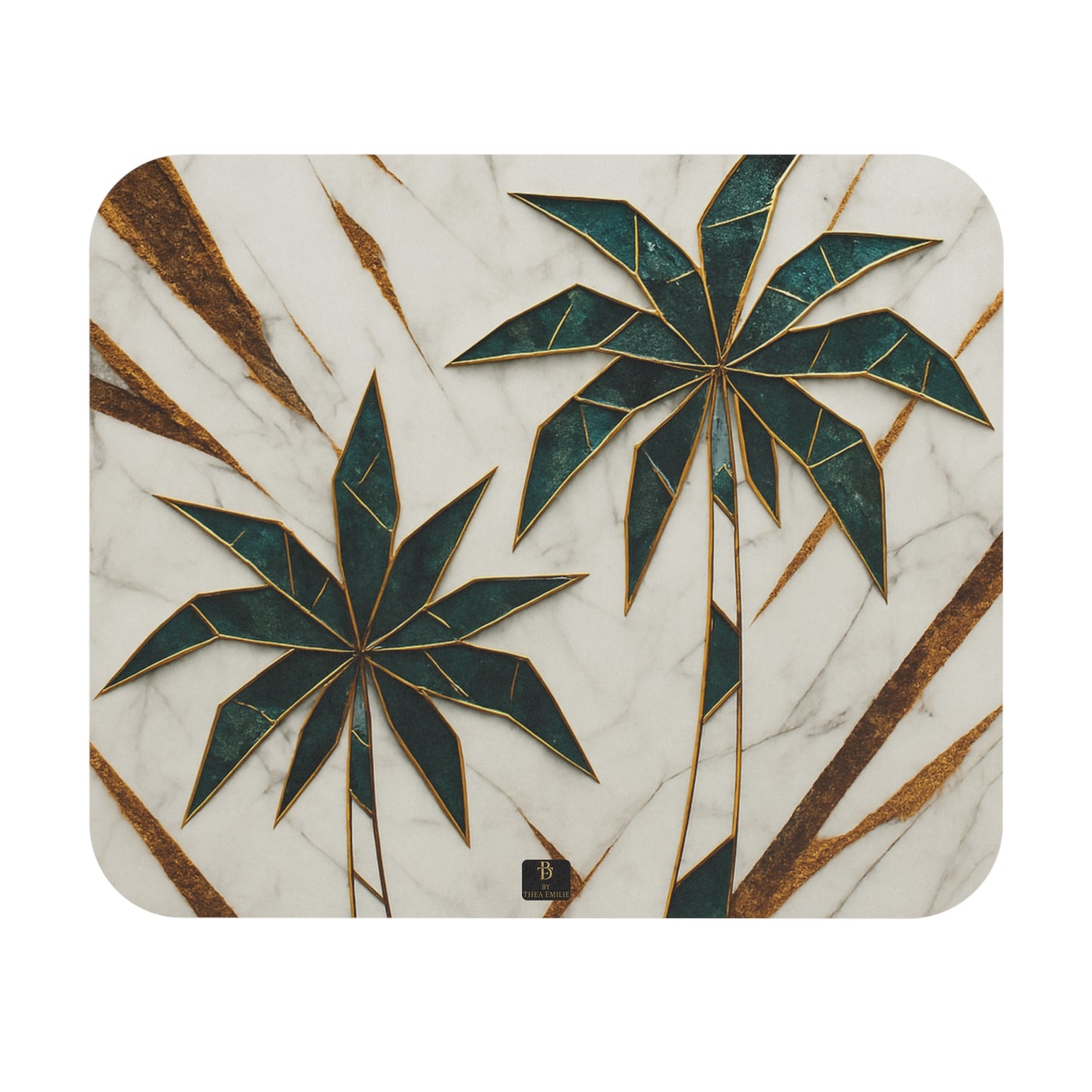 Tropical Palm Marble Desk Mat – Green & Gold Design