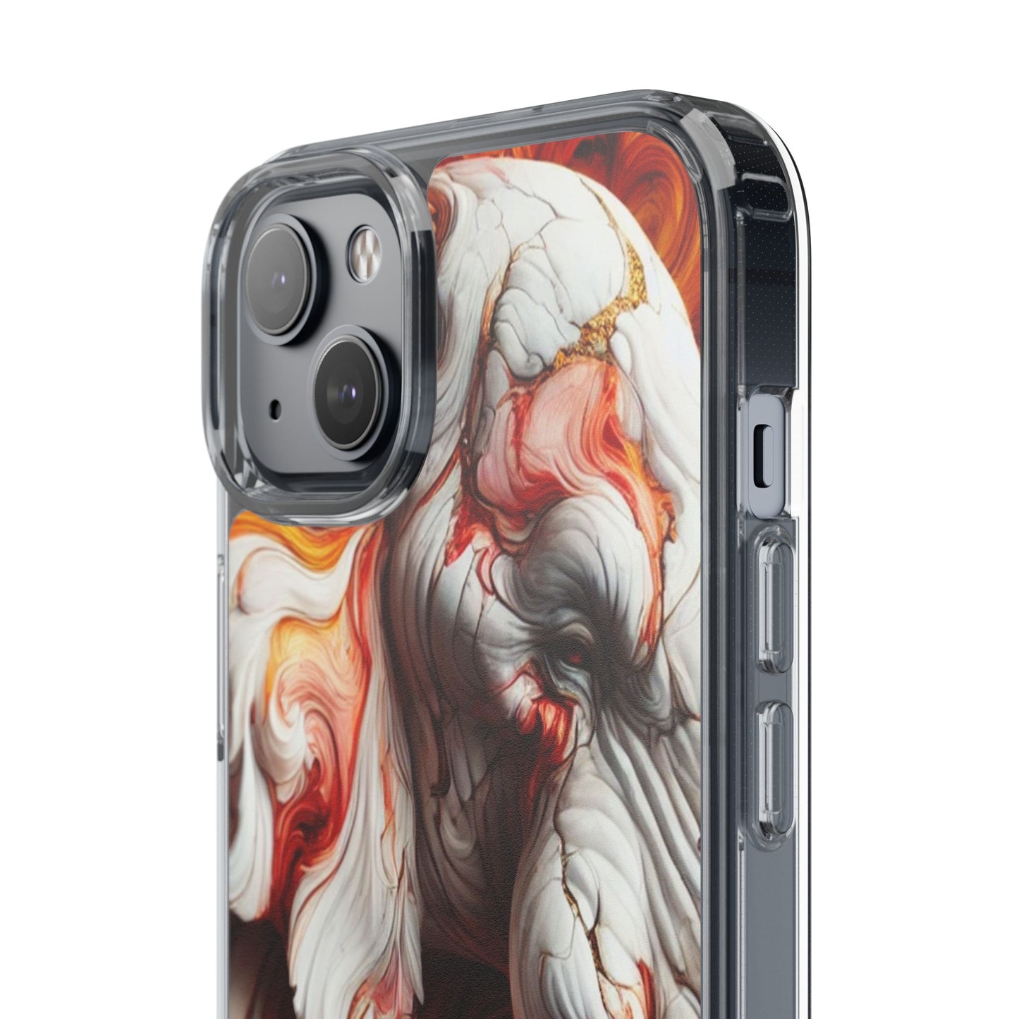 Fiery Marble Elephant Clear Phone Case – Bold Red & Orange Artistic Design for iPhone