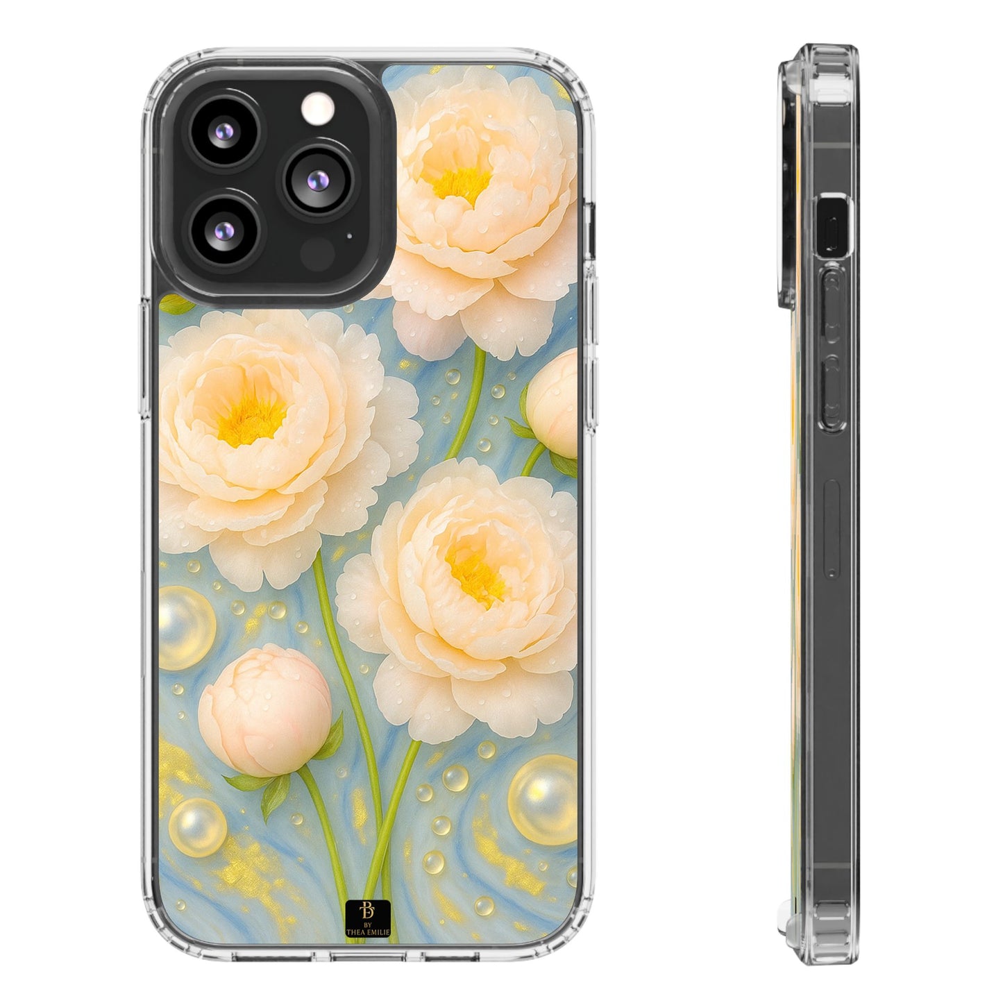 Peonies Marble Phone Case – Blue, White & Gold Artistic Design