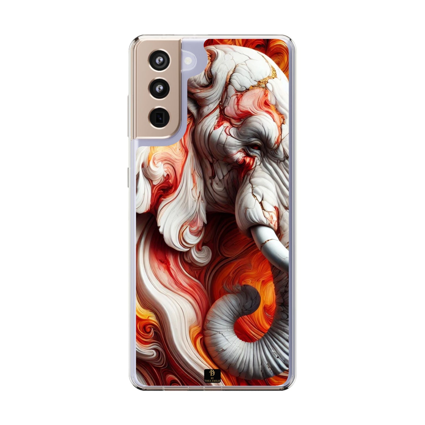 Fiery Marble Elephant Clear Phone Case – Bold Red & Orange Artistic Design for iPhone