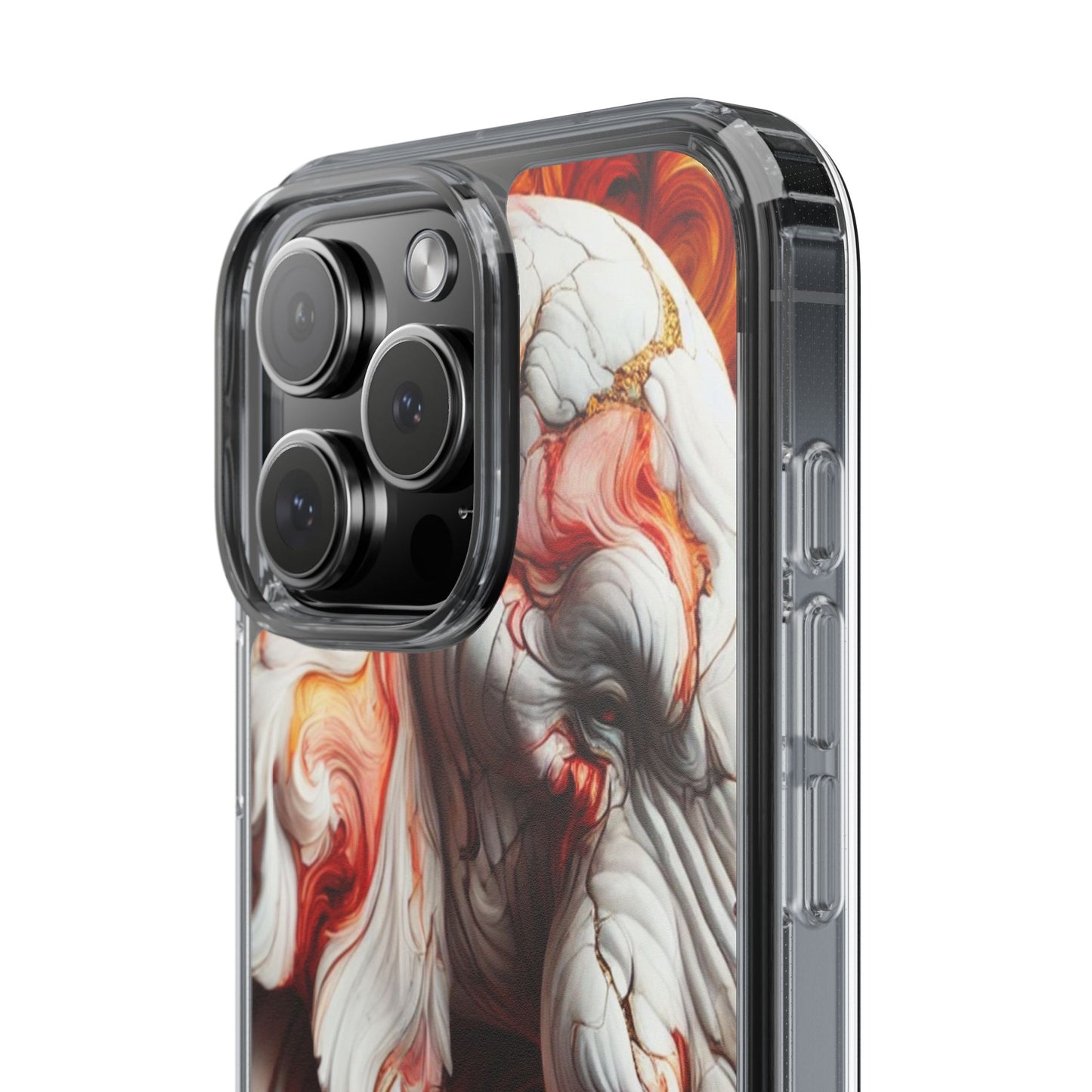 Fiery Marble Elephant Clear Phone Case – Bold Red & Orange Artistic Design for iPhone