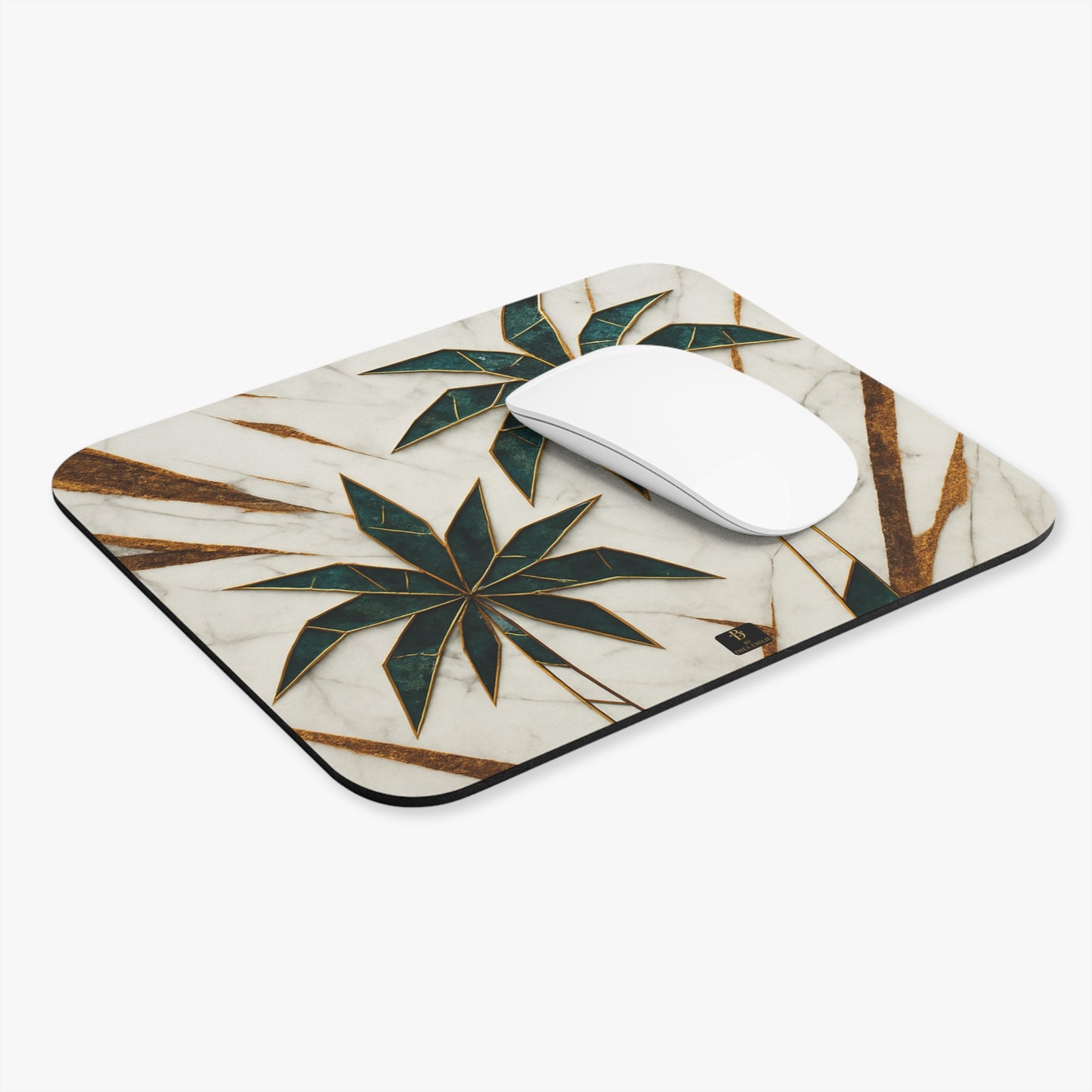 Tropical Palm Marble Desk Mat – Green & Gold Design