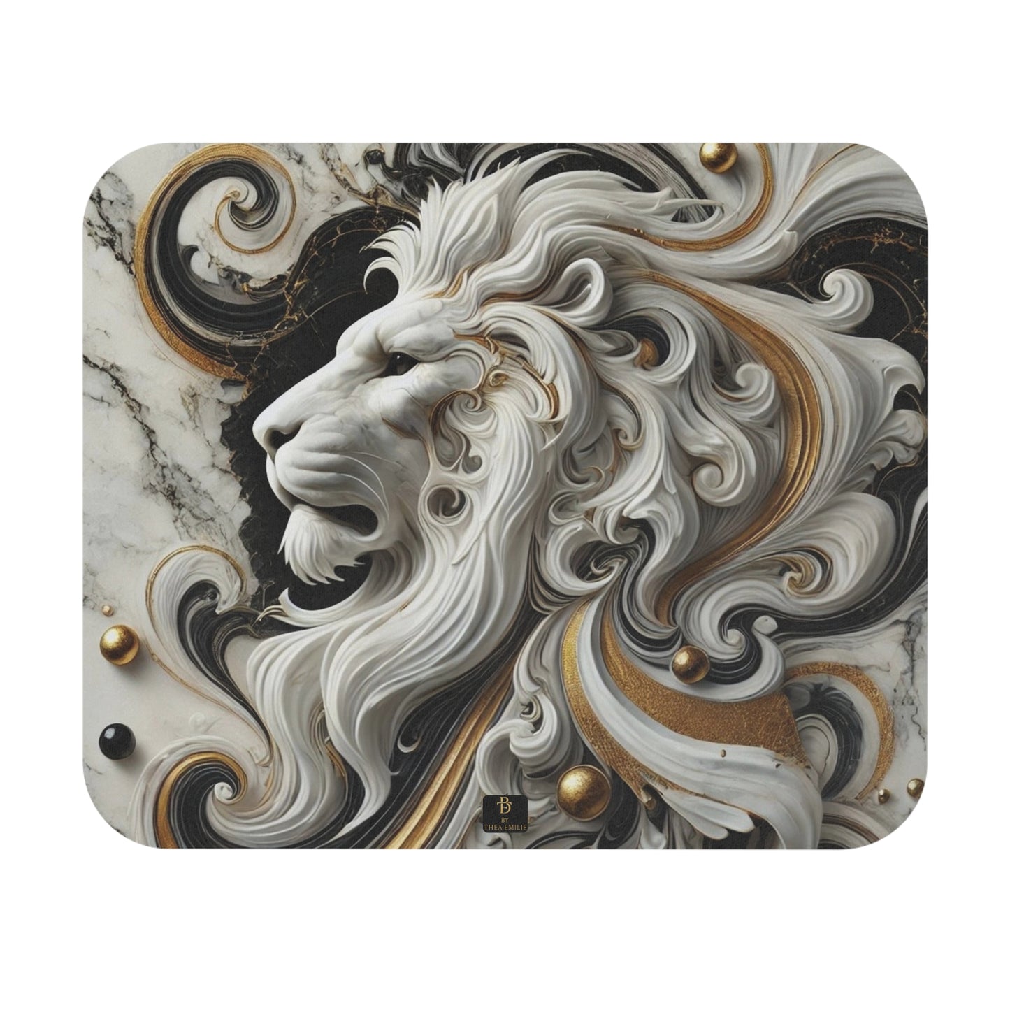 Marble Lion Mouse Pad – Bold Black, Gold & White Desk Mat for Power & Focus