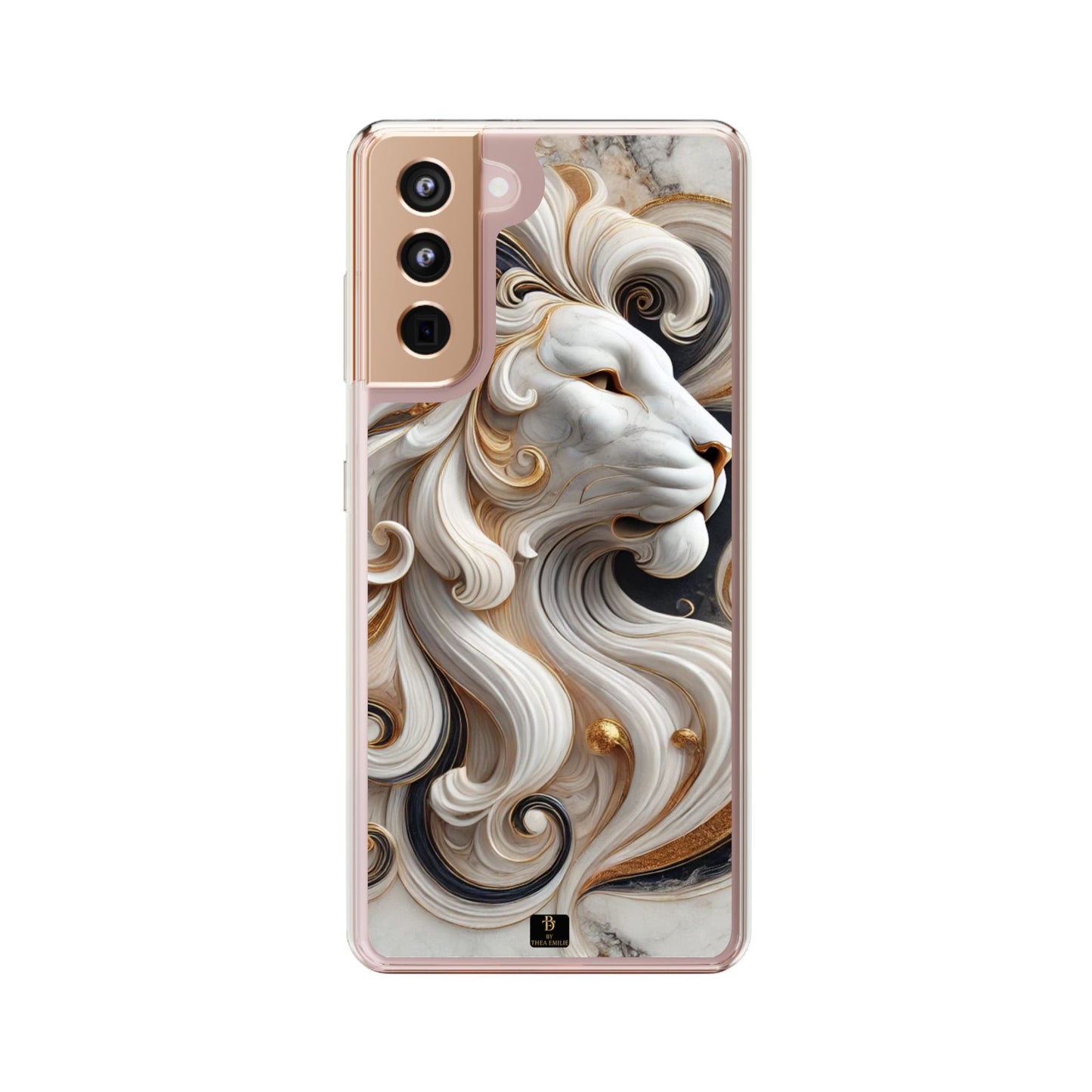 Artistic Lion Clear Phone Case – Marble Gold Design, Stylish Protection for iPhone