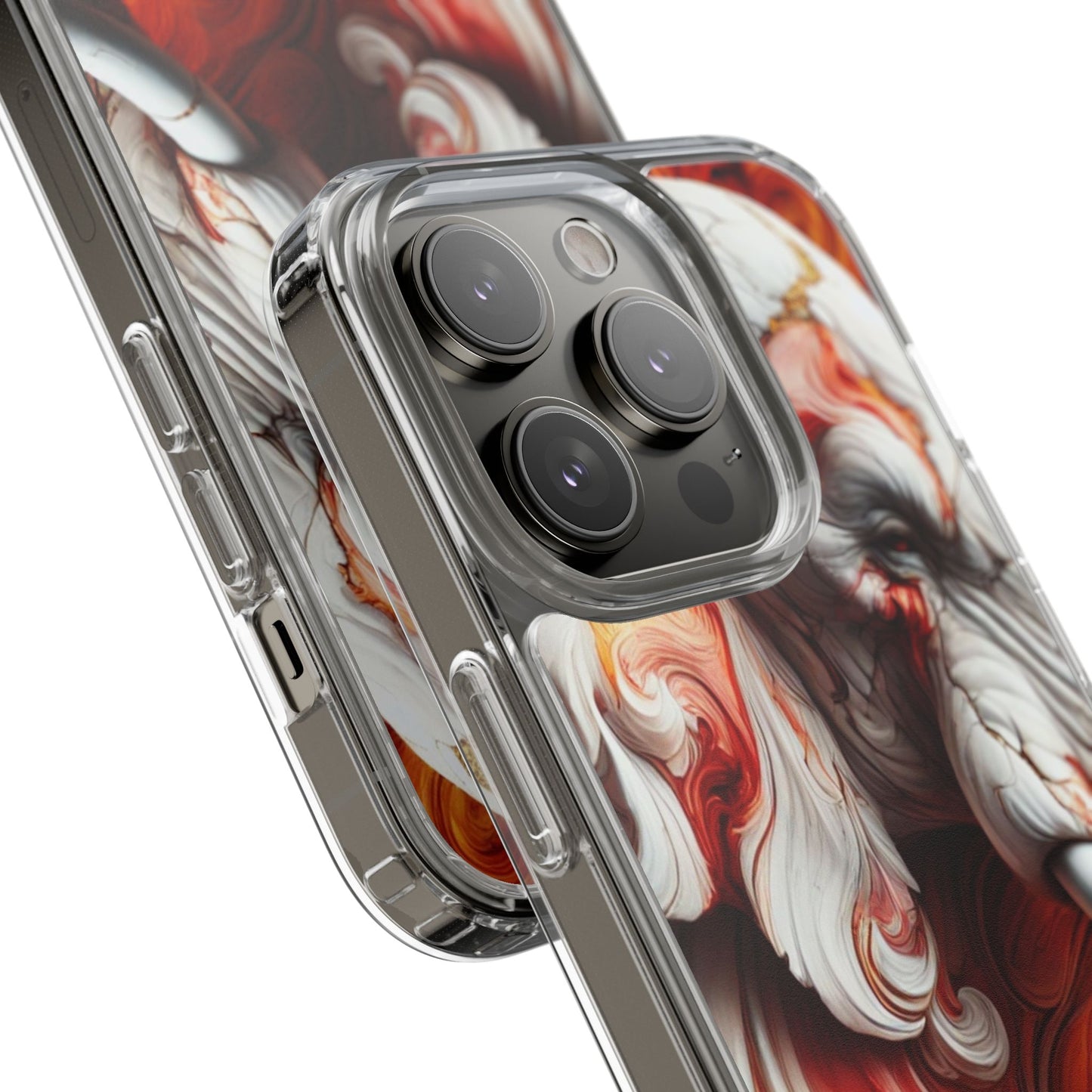 Fiery Marble Elephant Clear Phone Case – Bold Red & Orange Artistic Design for iPhone