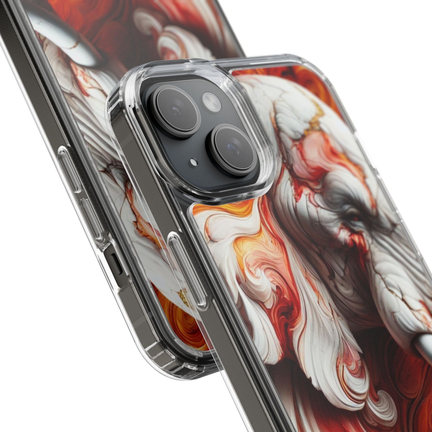 Fiery Marble Elephant Clear Phone Case – Bold Red & Orange Artistic Design for iPhone