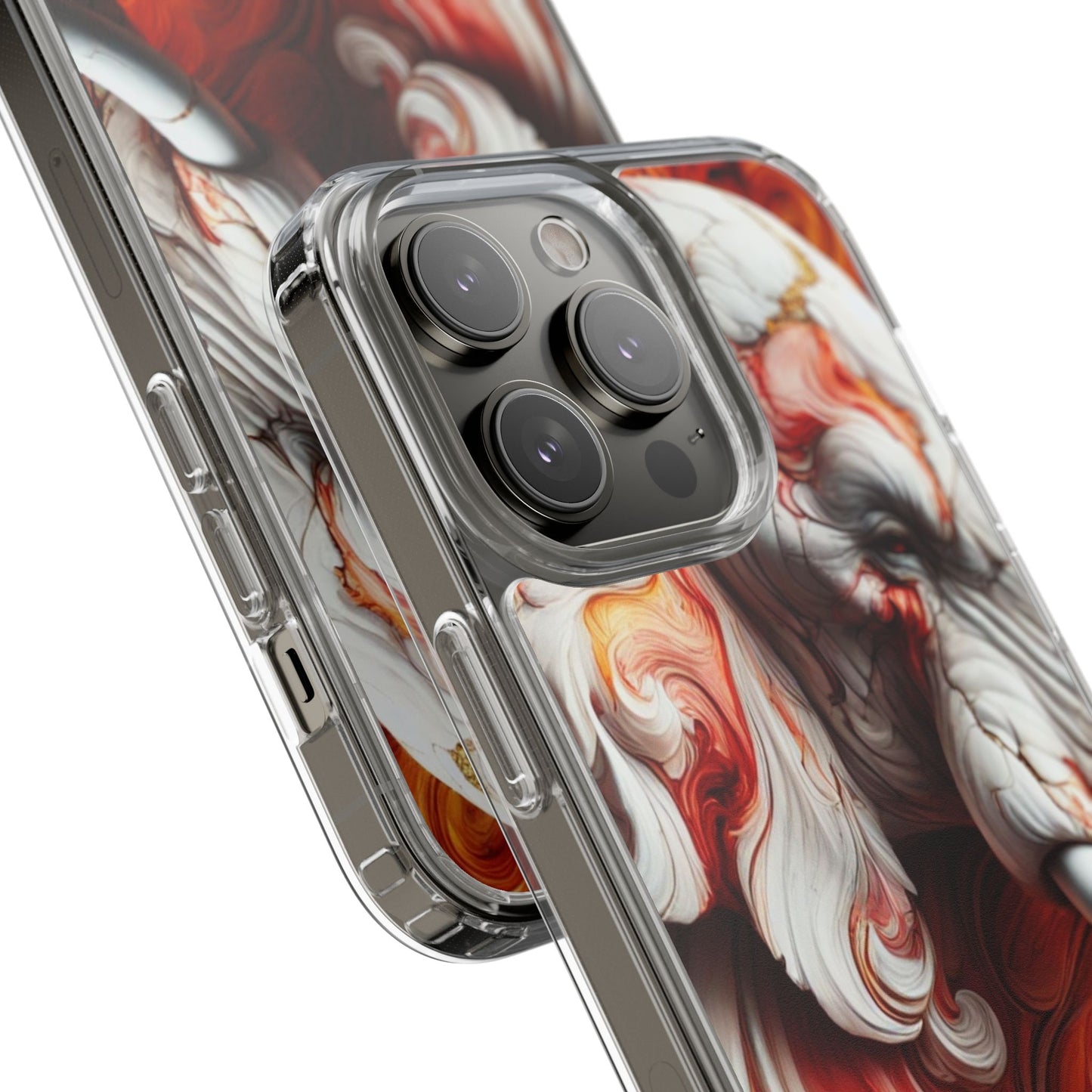 Fiery Marble Elephant Clear Phone Case – Bold Red & Orange Artistic Design for iPhone