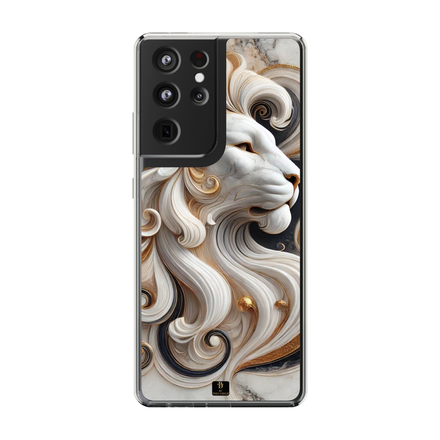 Artistic Lion Clear Phone Case – Marble Gold Design, Stylish Protection for iPhone