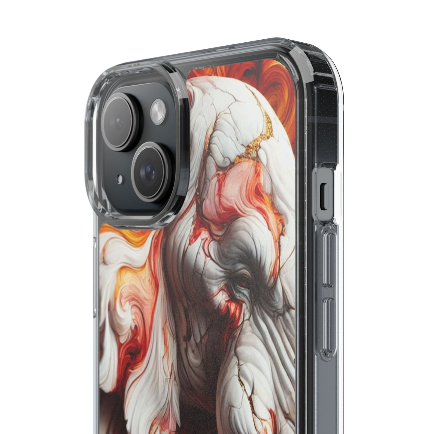 Fiery Marble Elephant Clear Phone Case – Bold Red & Orange Artistic Design for iPhone