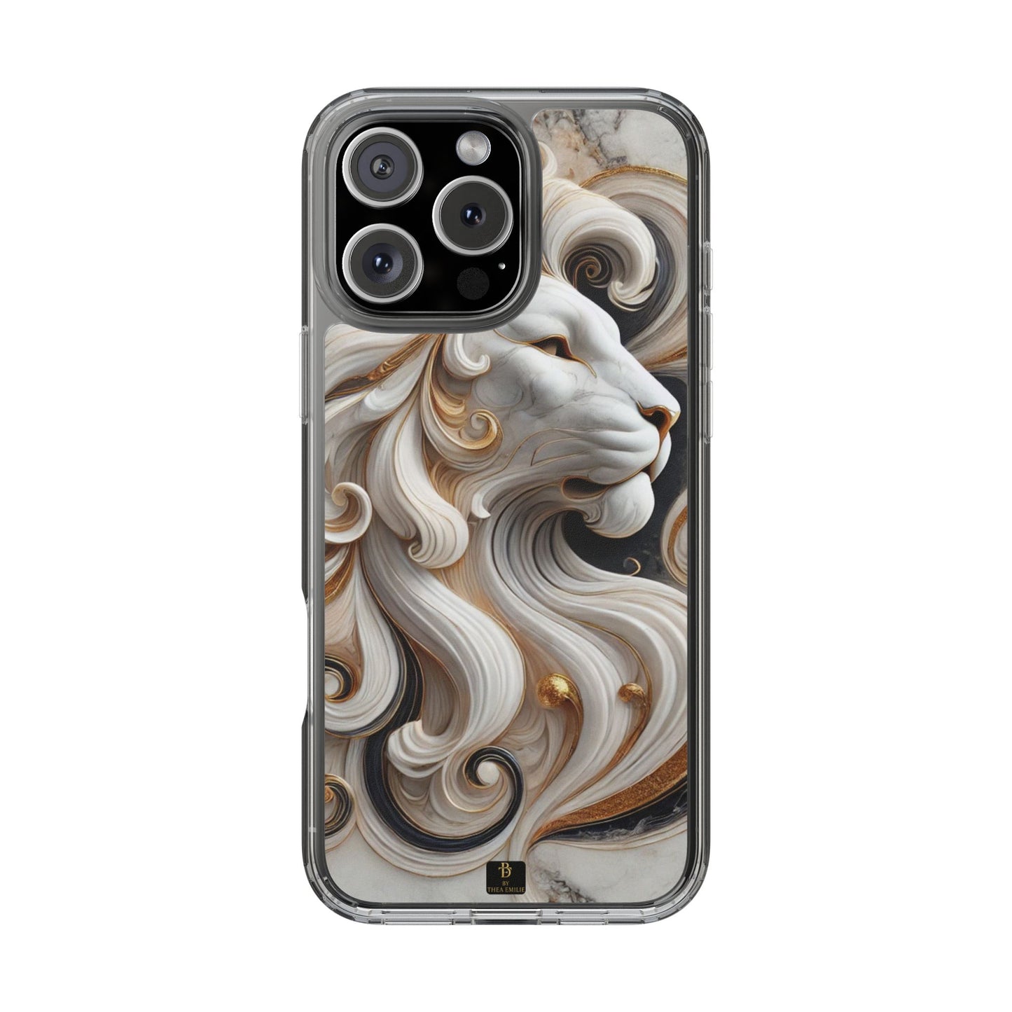 Artistic Lion Clear Phone Case – Marble Gold Design, Stylish Protection for iPhone