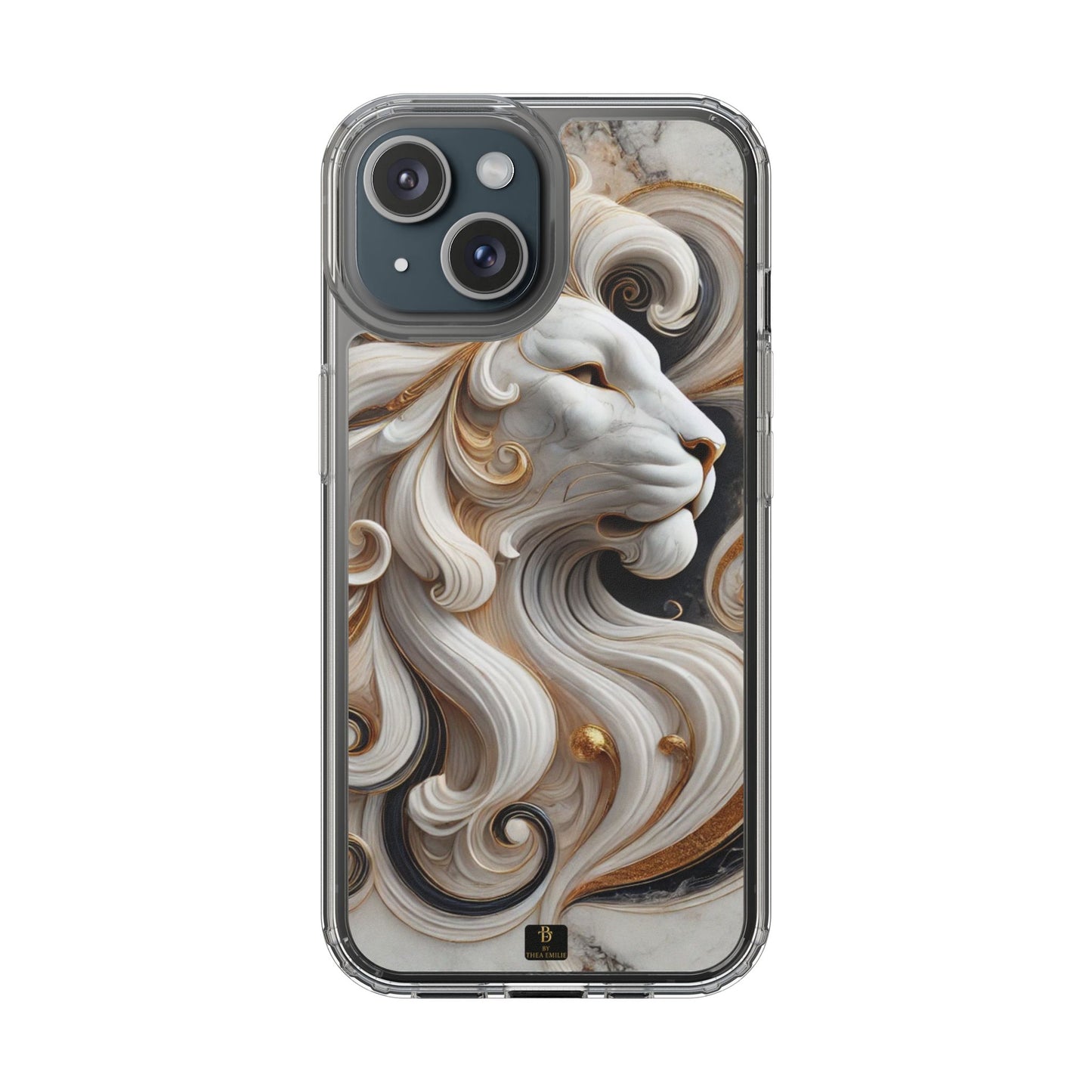 Artistic Lion Clear Phone Case – Marble Gold Design, Stylish Protection for iPhone