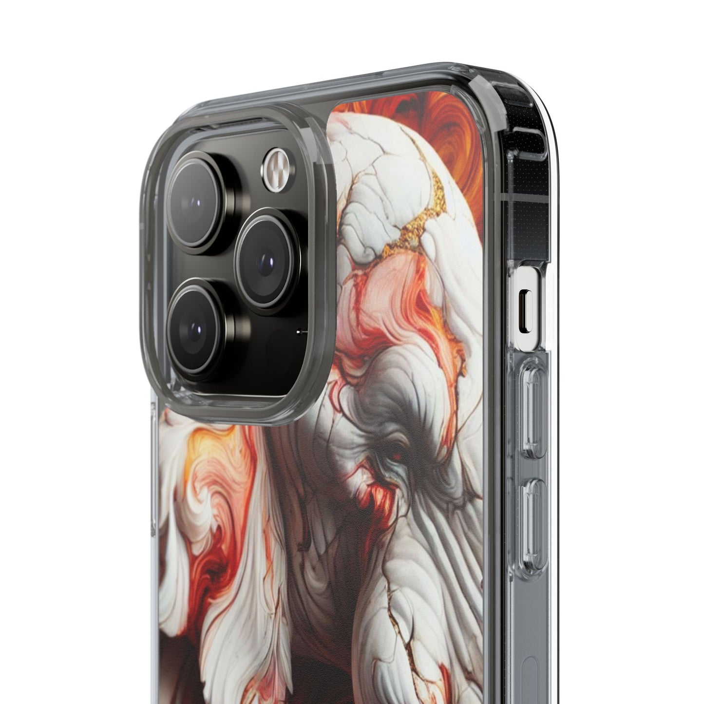 Fiery Marble Elephant Clear Phone Case – Bold Red & Orange Artistic Design for iPhone