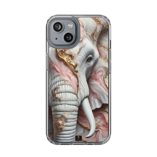 Elegant Elephant Marble Phone Case – Blush, White & Gold Artistic Design