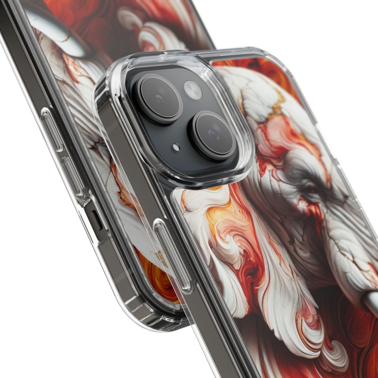 Fiery Marble Elephant Clear Phone Case – Bold Red & Orange Artistic Design for iPhone
