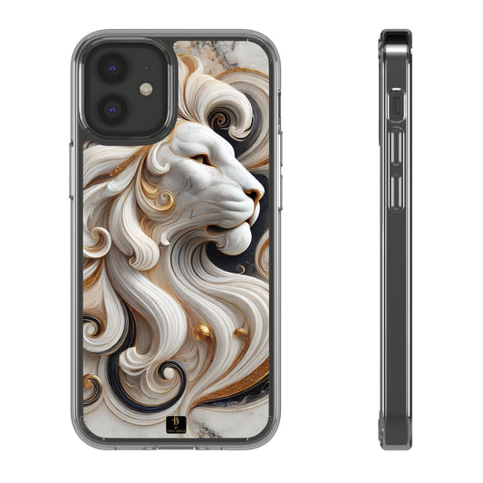 Artistic Lion Clear Phone Case – Marble Gold Design, Stylish Protection for iPhone