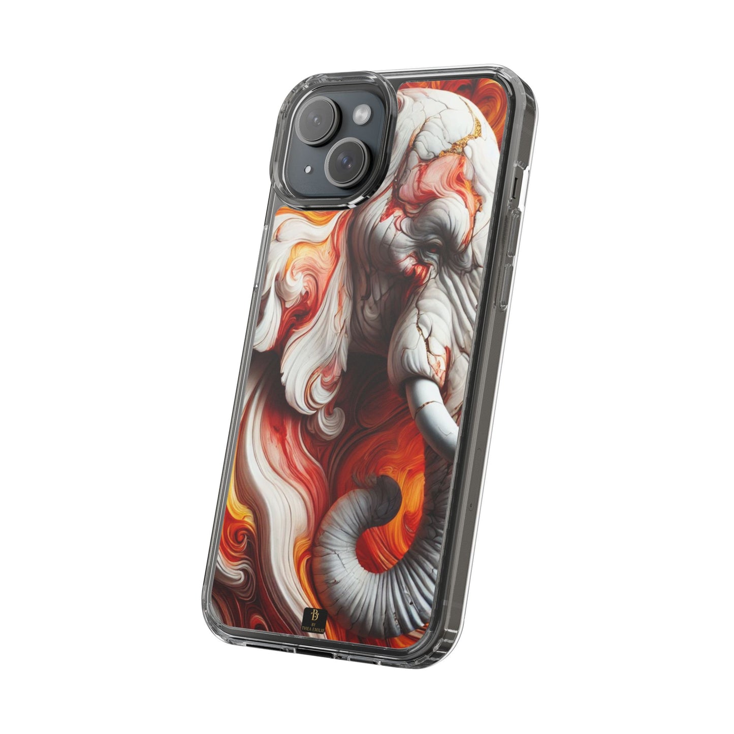 Fiery Marble Elephant Clear Phone Case – Bold Red & Orange Artistic Design for iPhone