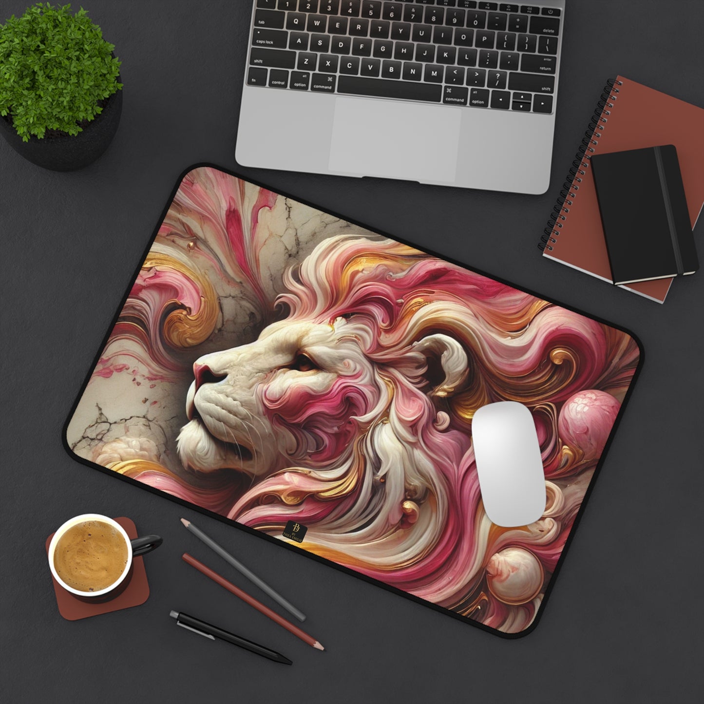 Artistic Lion Desk Mat – Luxury Marble Mouse Pad with Flowing Mane Design in 3 Sizes