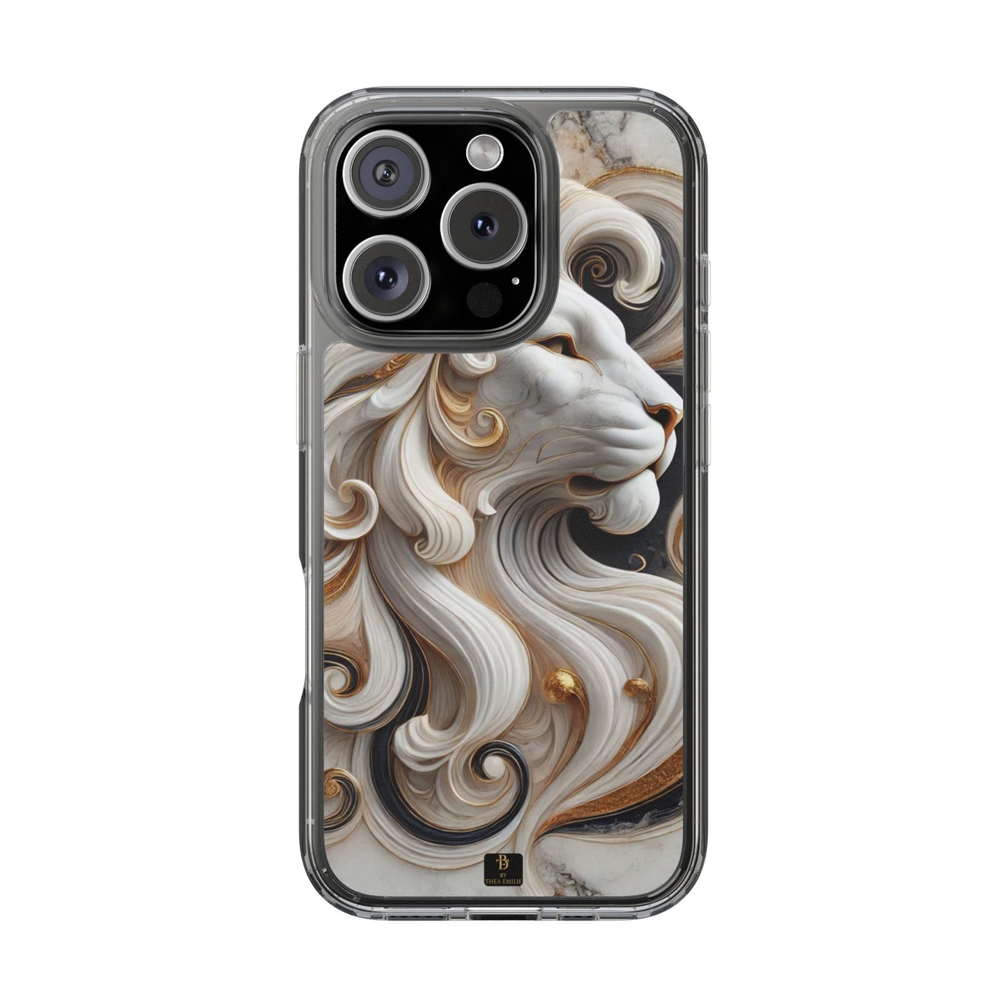 Artistic Lion Clear Phone Case – Marble Gold Design, Stylish Protection for iPhone
