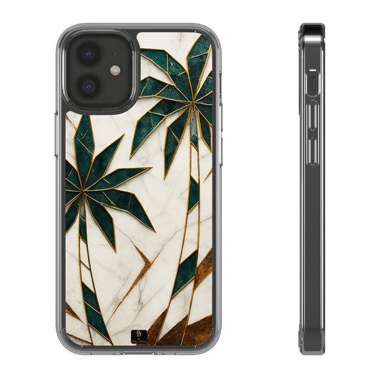 Marble Palm Tree Phone Case – Artistic Green & Gold Tropical Design