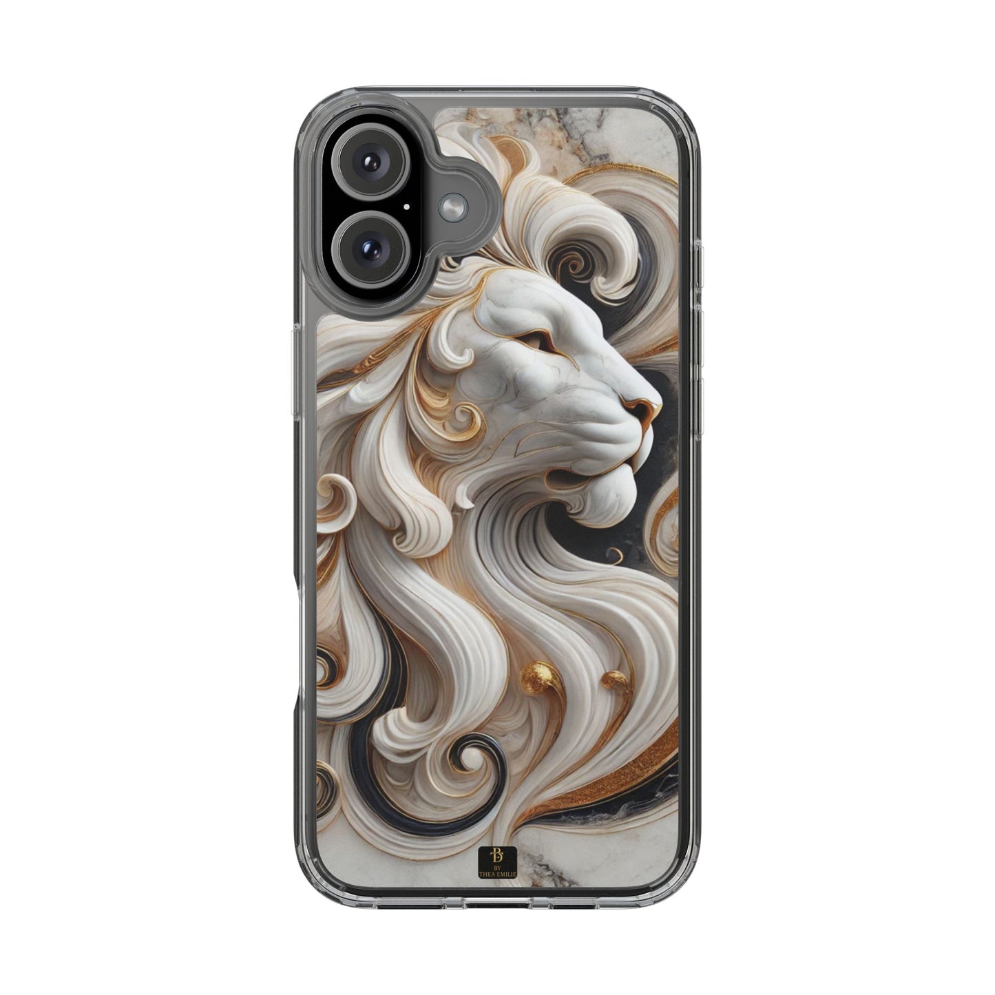 Artistic Lion Clear Phone Case – Marble Gold Design, Stylish Protection for iPhone