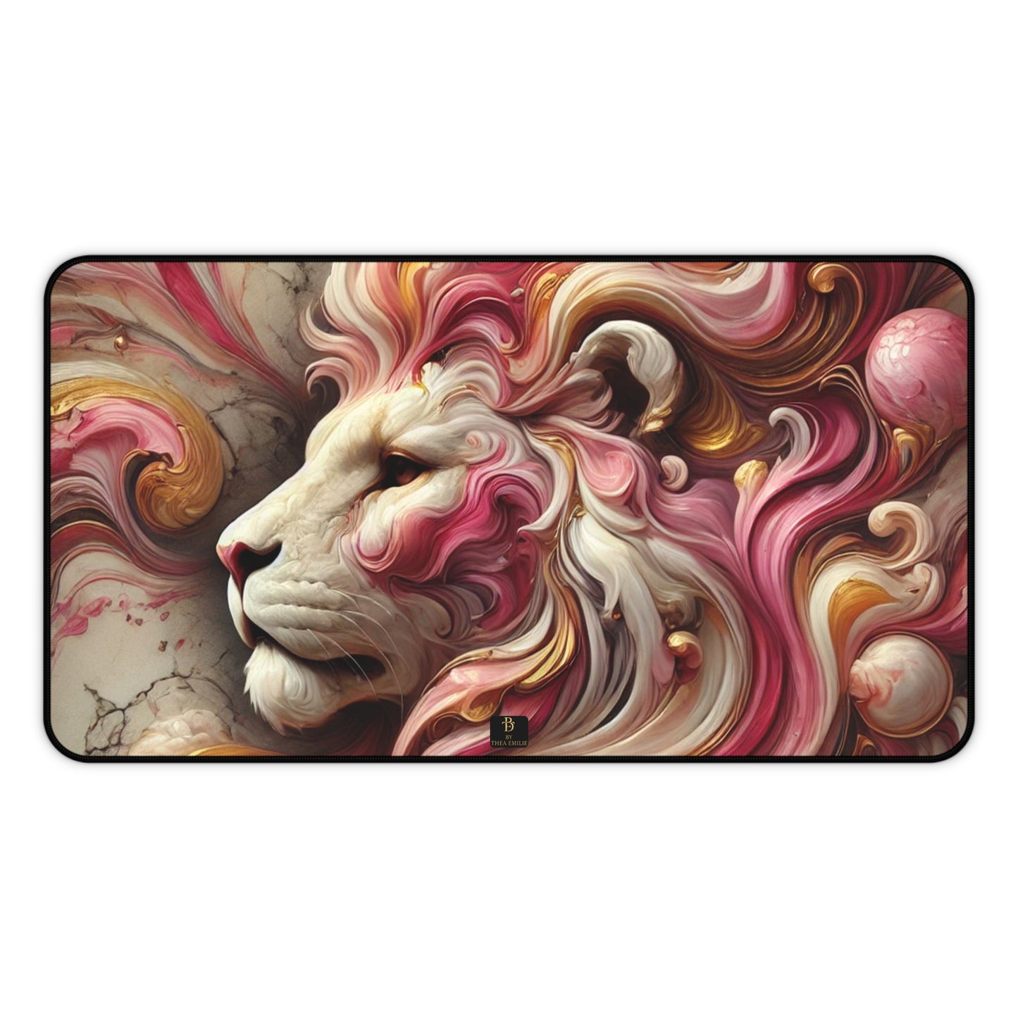 Artistic Lion Desk Mat – Luxury Marble Mouse Pad with Flowing Mane Design in 3 Sizes