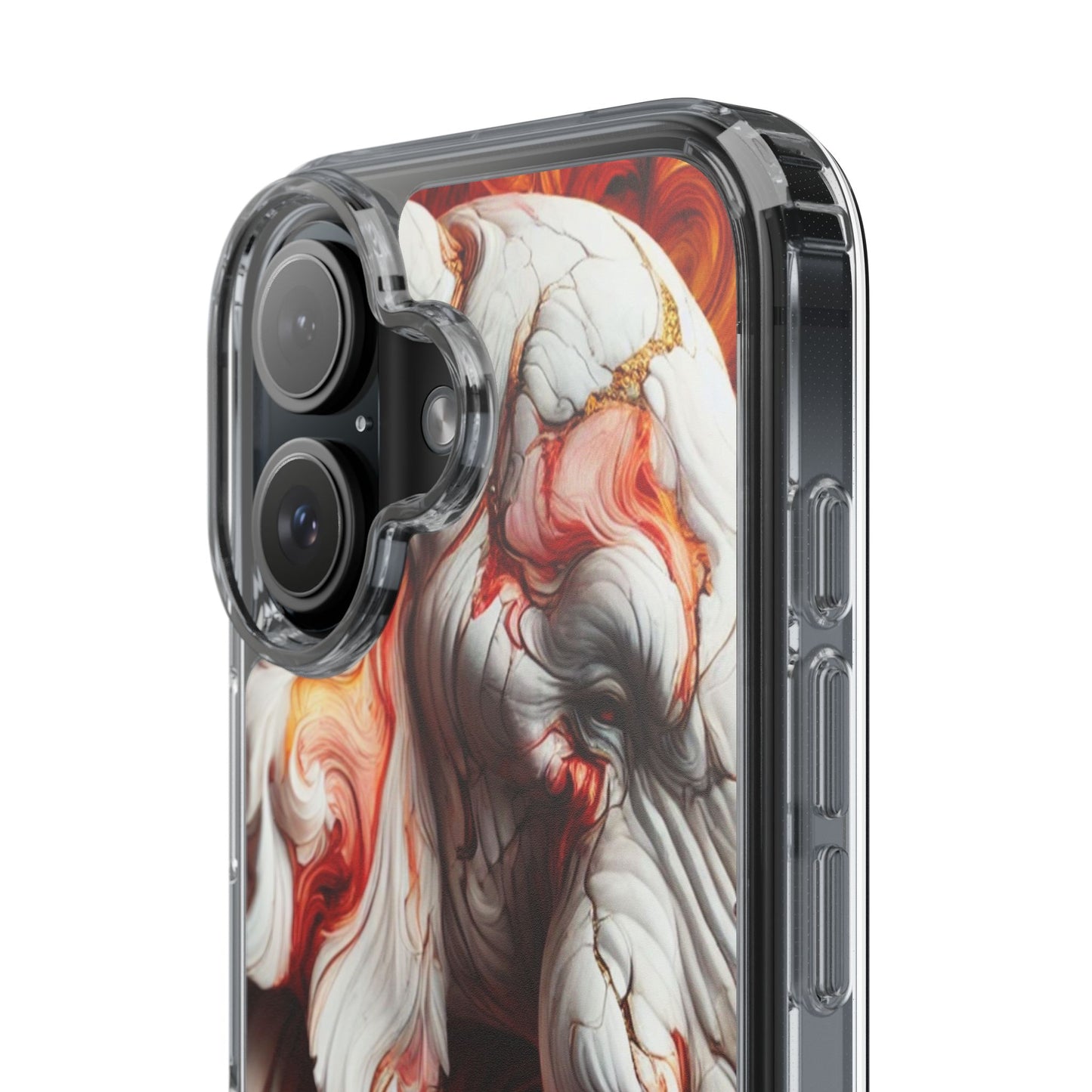 Fiery Marble Elephant Clear Phone Case – Bold Red & Orange Artistic Design for iPhone
