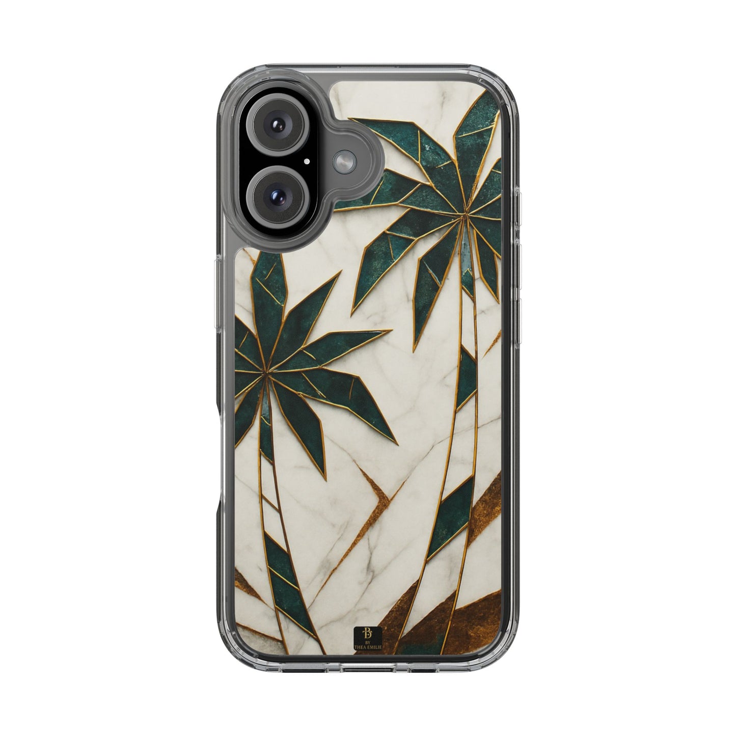 Marble Palm Tree Phone Case – Artistic Green & Gold Tropical Design
