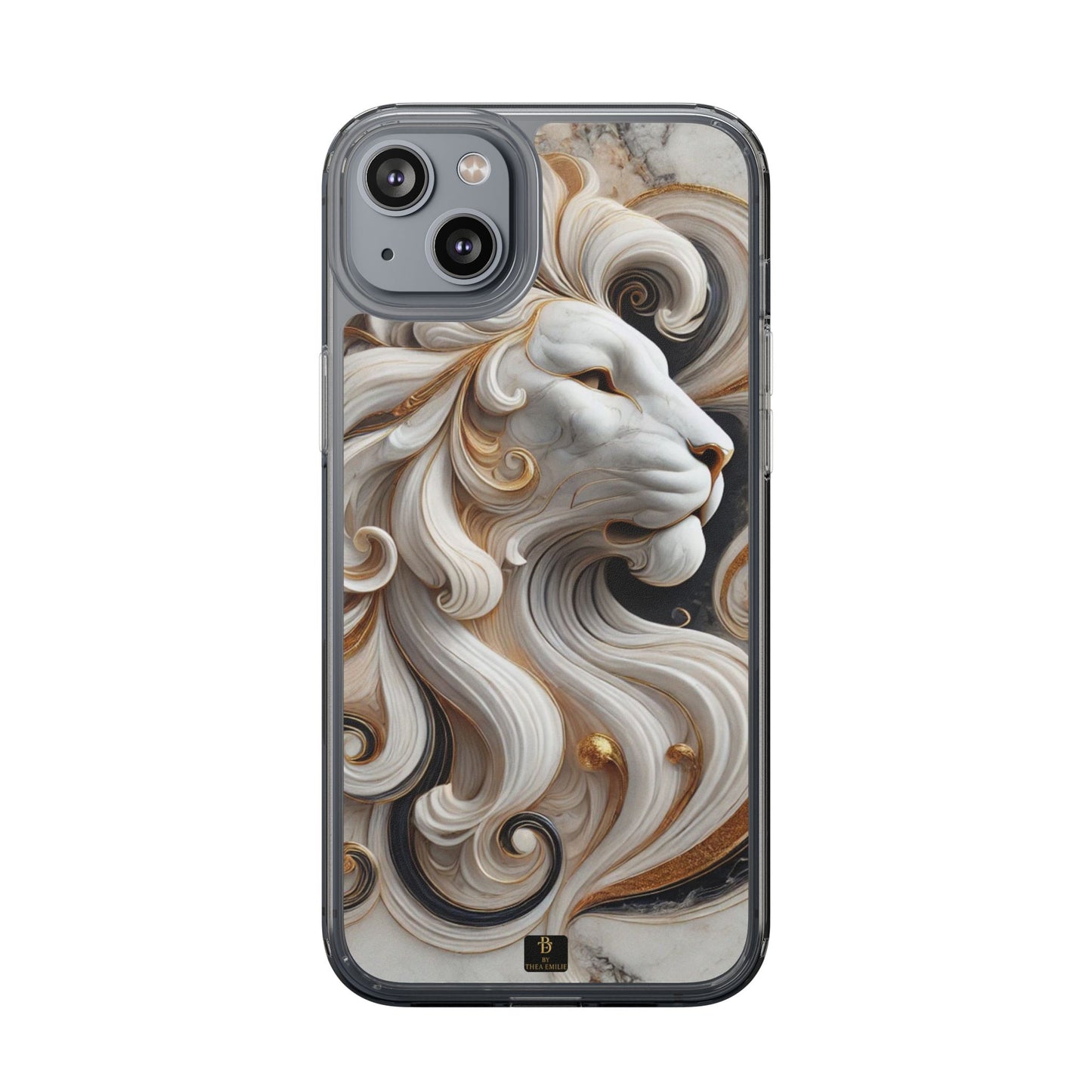 Artistic Lion Clear Phone Case – Marble Gold Design, Stylish Protection for iPhone