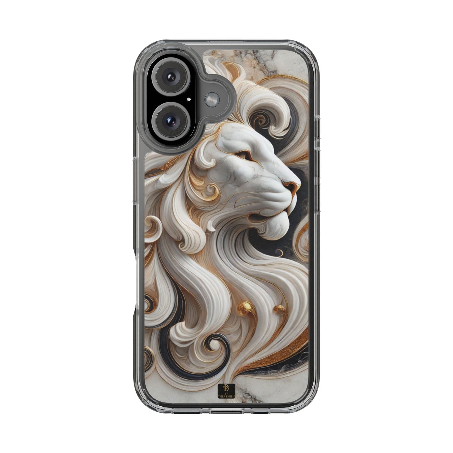 Artistic Lion Clear Phone Case – Marble Gold Design, Stylish Protection for iPhone