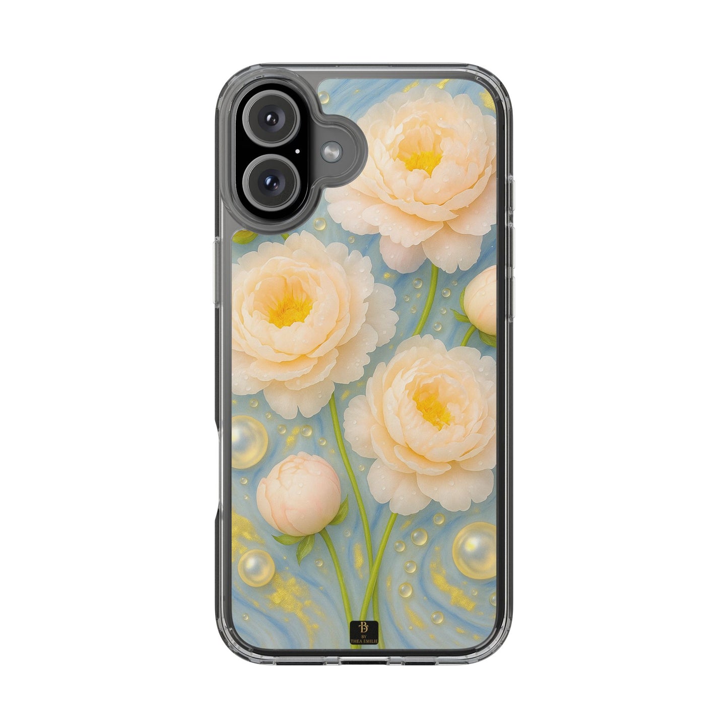 Peonies Marble Phone Case – Blue, White & Gold Artistic Design