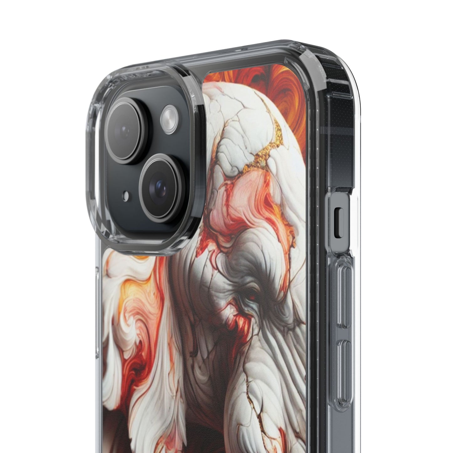 Fiery Marble Elephant Clear Phone Case – Bold Red & Orange Artistic Design for iPhone