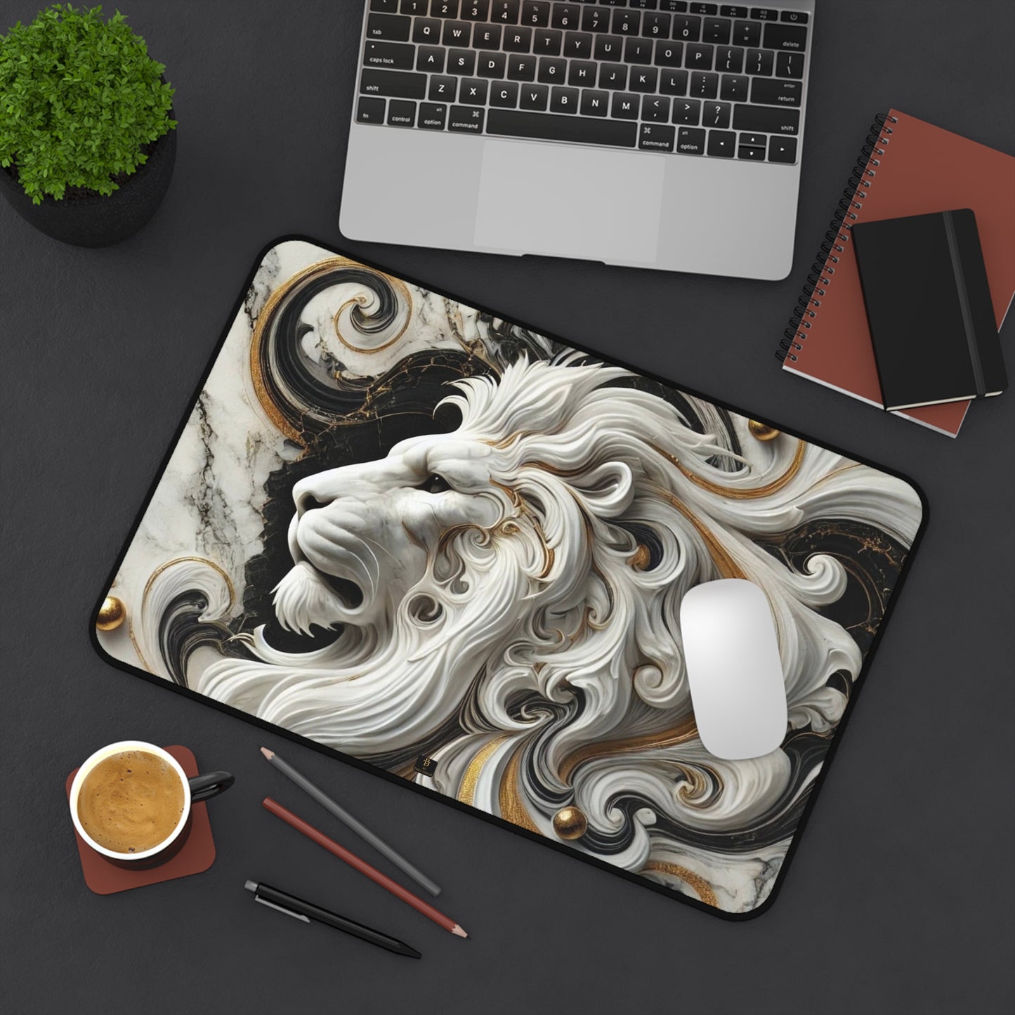 Marble Lion Desk Pad – Luxury Gold & Black Mouse Mat in 3 Sizes