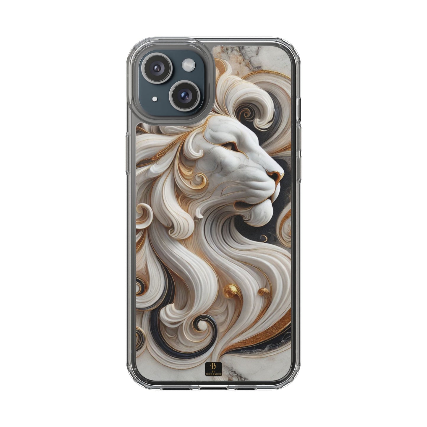 Artistic Lion Clear Phone Case – Marble Gold Design, Stylish Protection for iPhone