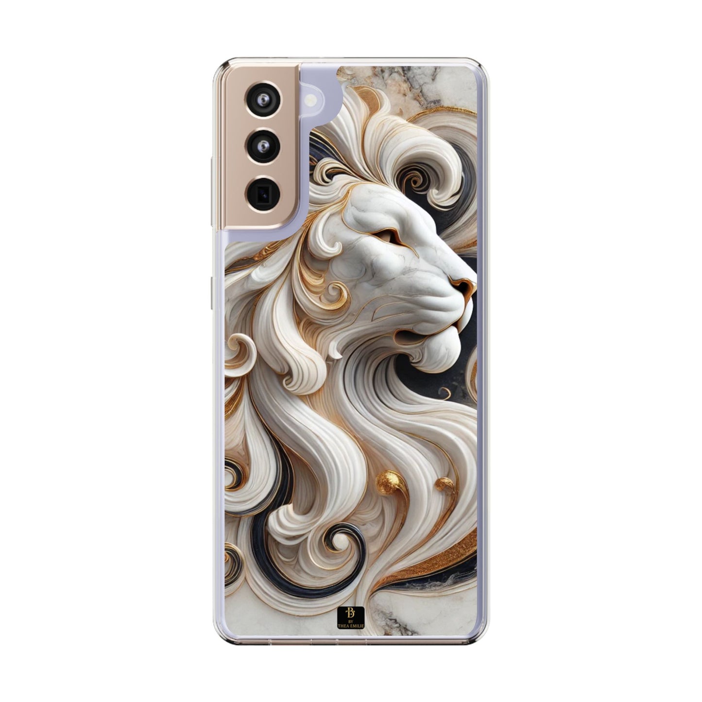 Artistic Lion Clear Phone Case – Marble Gold Design, Stylish Protection for iPhone