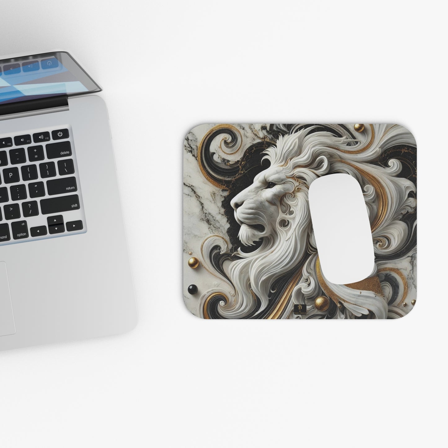 Marble Lion Mouse Pad – Bold Black, Gold & White Desk Mat for Power & Focus
