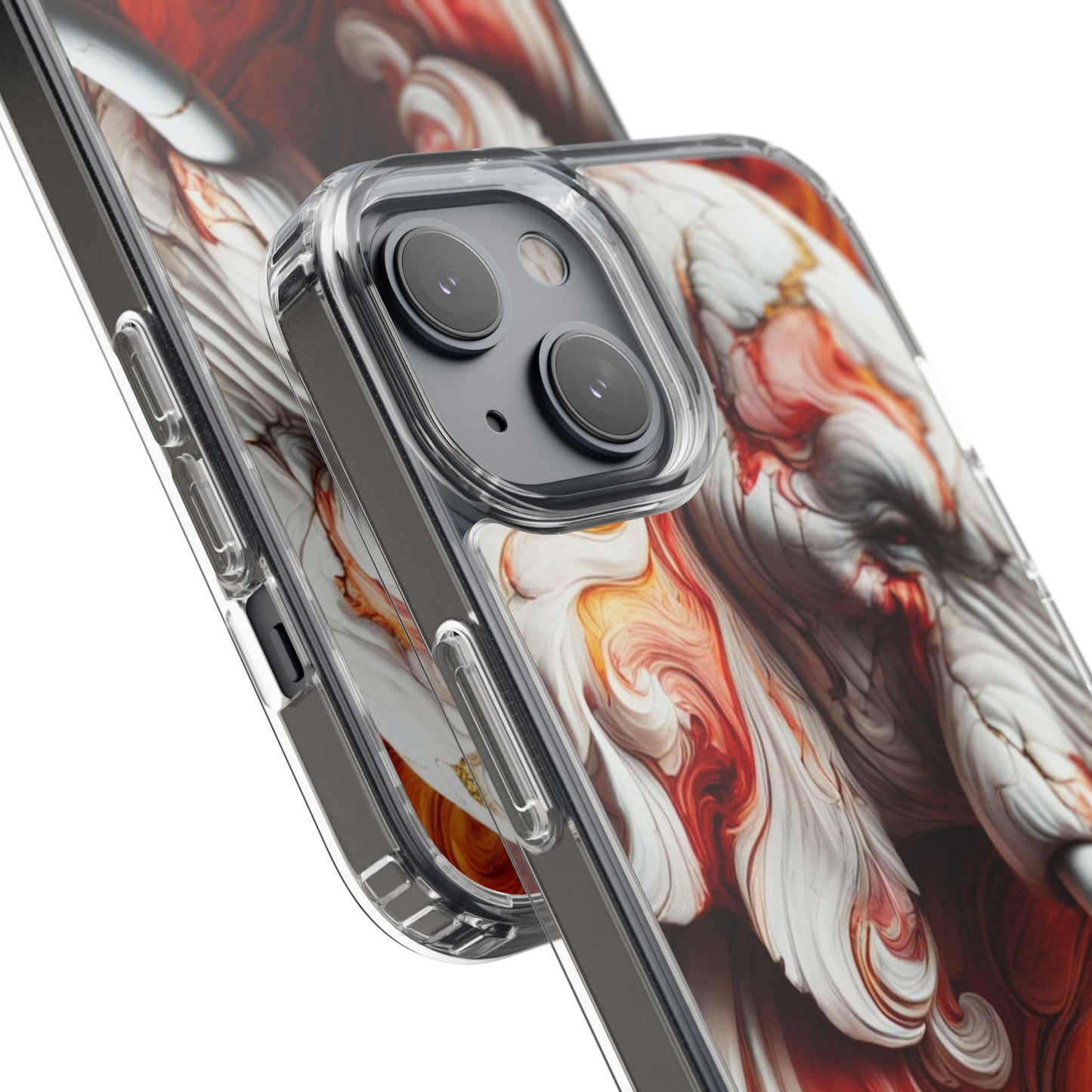 Fiery Marble Elephant Clear Phone Case – Bold Red & Orange Artistic Design for iPhone