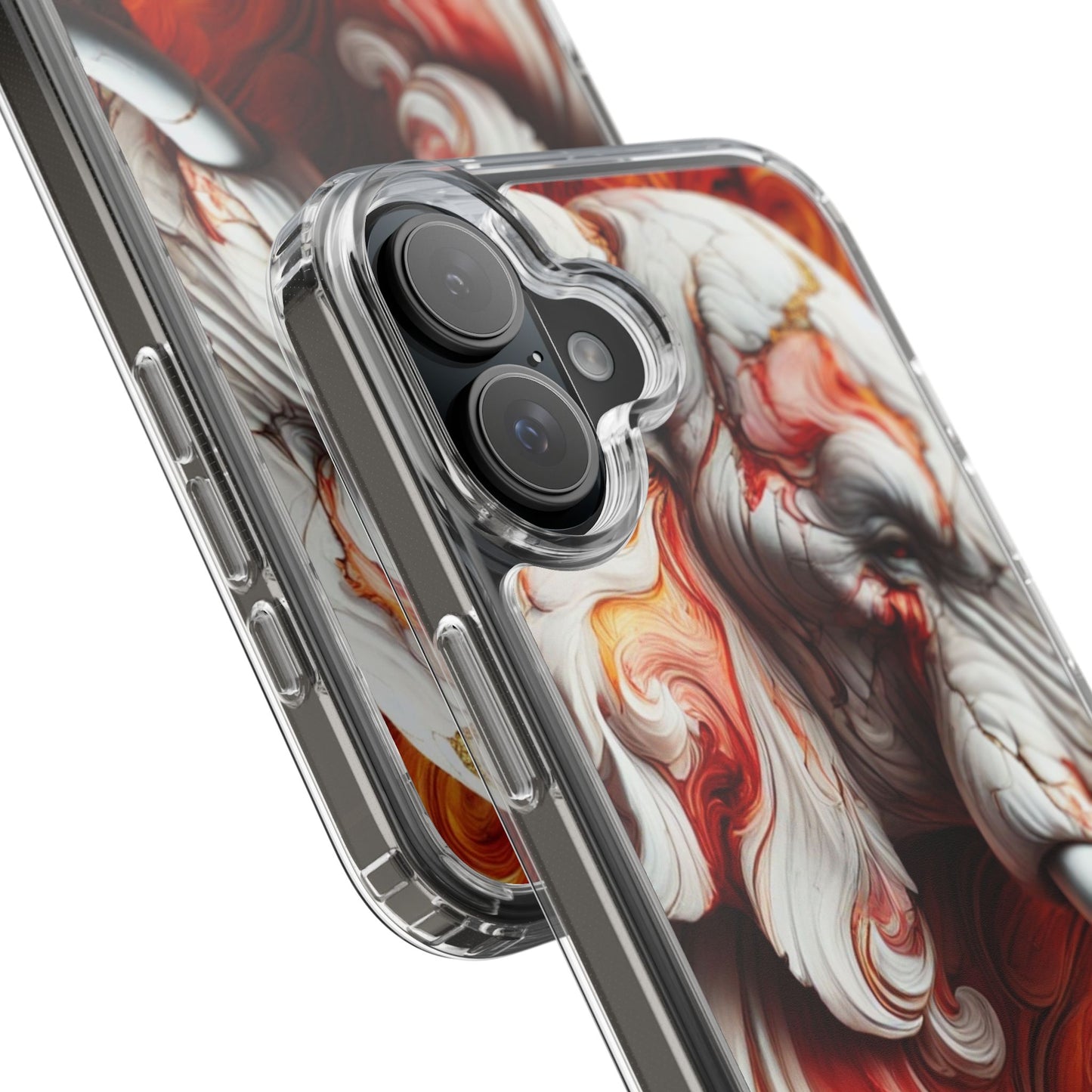 Fiery Marble Elephant Clear Phone Case – Bold Red & Orange Artistic Design for iPhone