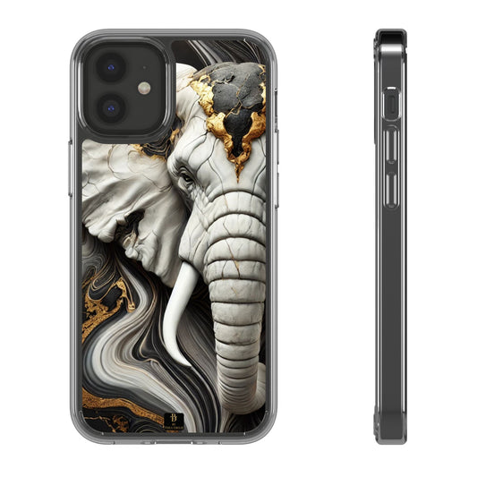 Artistic Elephant Clear Phone Case – Marble & Gold Wildlife Design for iPhone