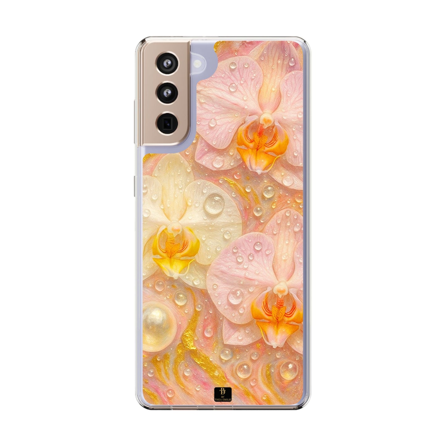 Orchids Marble Phone Case – Blush, White & Gold Artistic Design